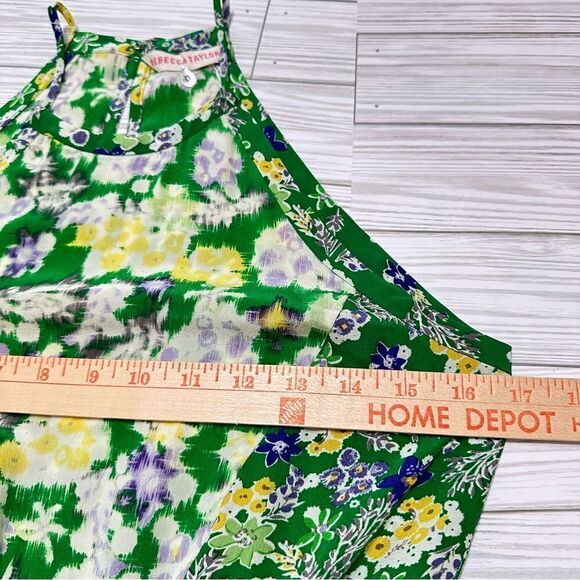 $375 REBECCA TAYLOR SILK FLORAL HIGH NECK FLUTTER GARDEN GREEN DRESS 0 FAIRY - Picture 8 of 14
